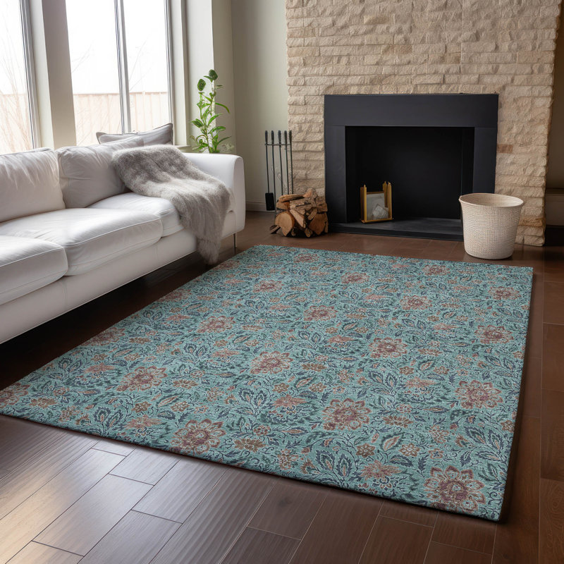 Tapis bleu sarcelle de qualité supérieure lavable à la machine Suellen, Rectangle 10 pi x 14 pi