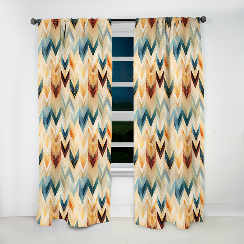 Beige Chevron Mosaic Fusion I - Glam Curtain - Velvet Room Darkening - 1 Panel, 52" W x 90" L