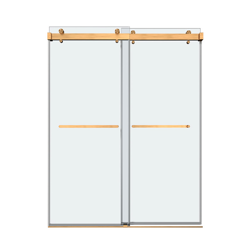 68 po - 72 po, porte de douche coulissante double, H 76 po, verre transparent 10 mm, or brossé, structure sécurisée 76 po x 68 po 72 po, 3/8 po