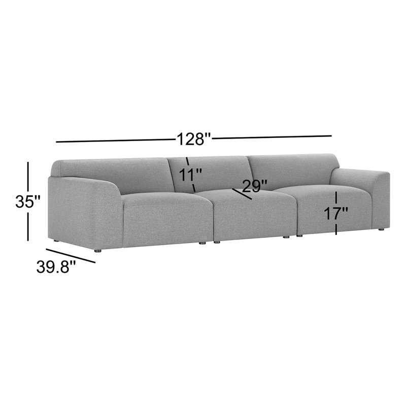 Canapé modulaire rembourré Morell 3 pièces de 128 po, Tweed blé Nathan