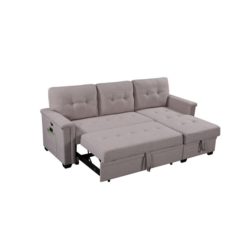 Ashlyn 84" Light Gray Reversible Sleeper Sectional Sofa with Storage Chaise, USB Charging Ports and Pocket
