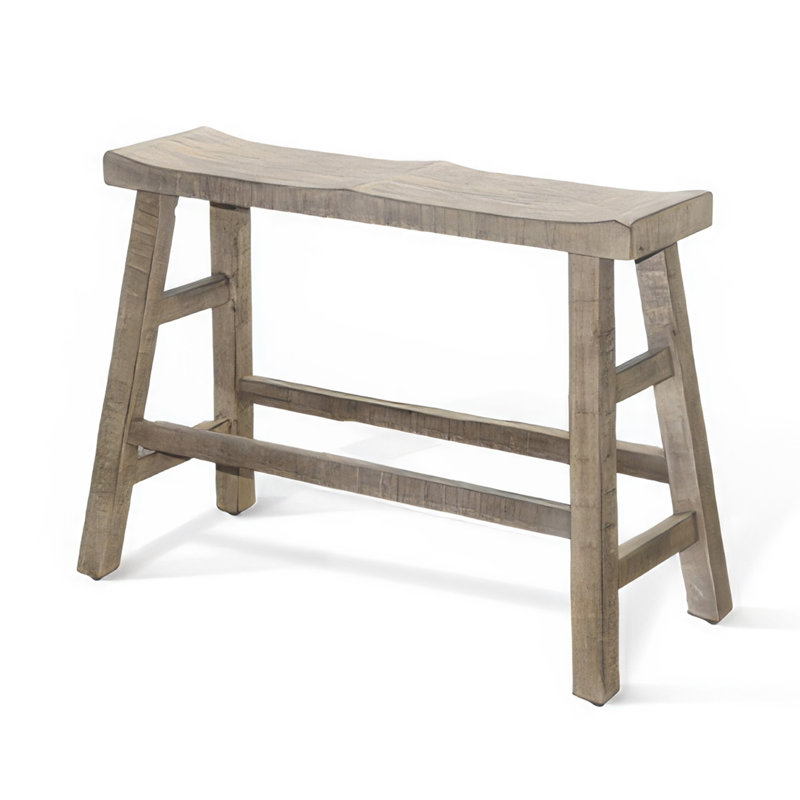 Rena Bar Height Bench | Trestle Legs with Footrests | 33" Wide Mahogany Wood, 24" H x 33" W x 14.5" D, Brown