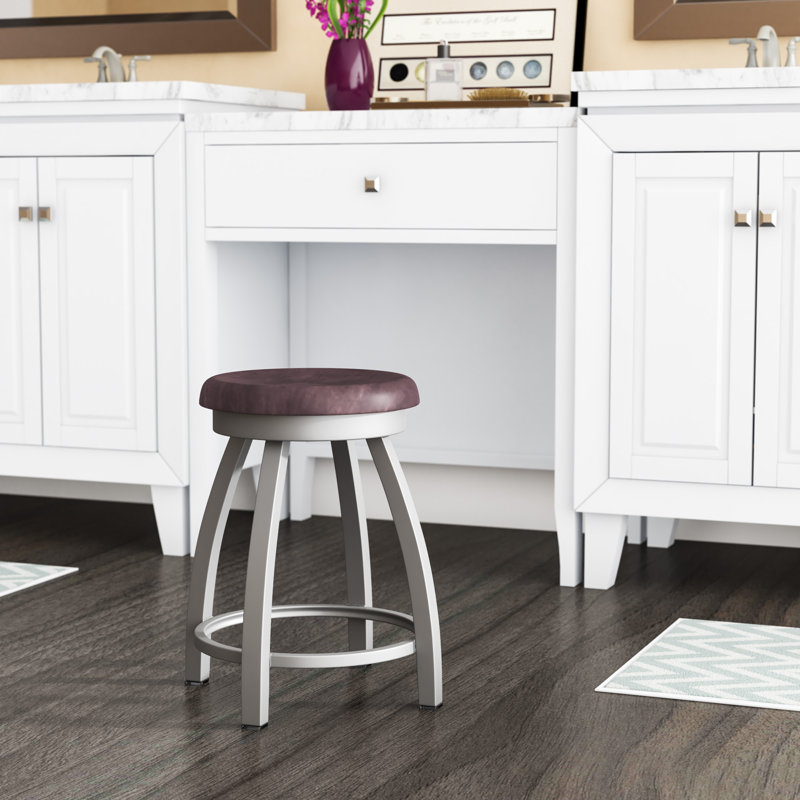 Tabouret de coiffeuse pivotant avec siège en bois 802 Misha, Nickel anodisé, Érable cerisier foncé
