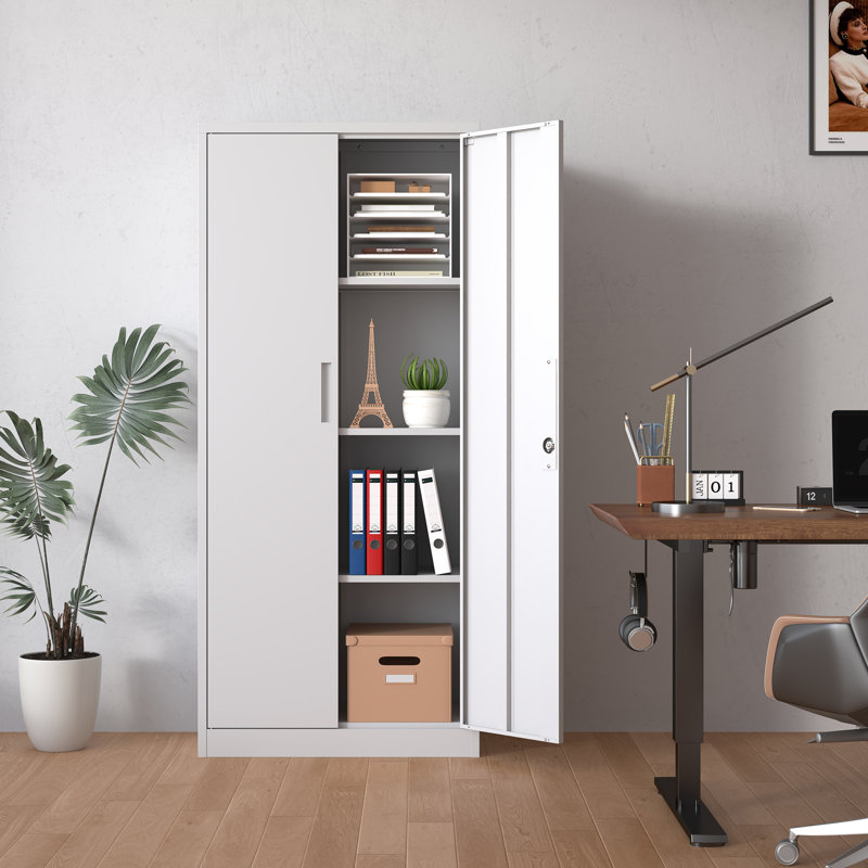 71"H Metal Garage Storage Cabinet, White Tool Steel Locking Cabinet With Doors And 3 Adjustable Shelves, Tall Cabinets For Garage Storage Systems Lockable File Cabinet For Home Office,Classroom,Pantry, Cabinet