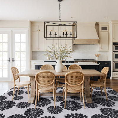 Tapis intérieur antidérapant lavable à la machine à motif floral anthracite
