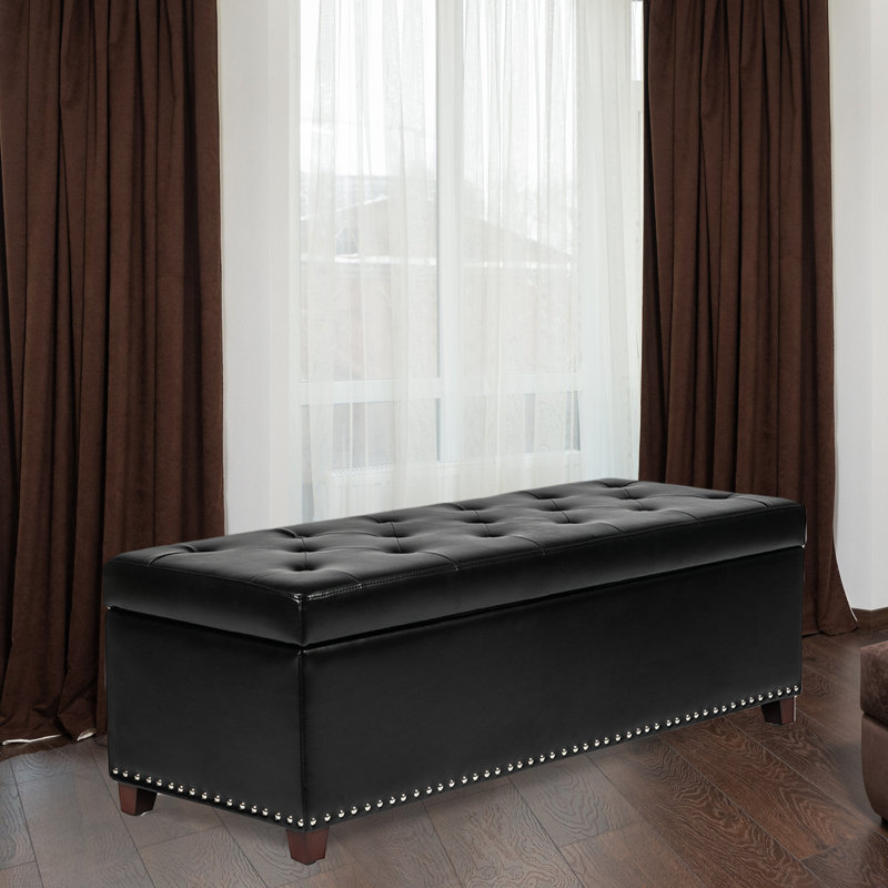 Banc de rangement en similicuir Rosaline, Noir, noir, noir, noir