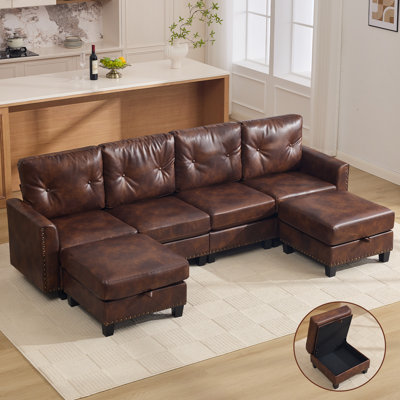 Canapé modulaire en similicuir avec repose-pieds de rangement