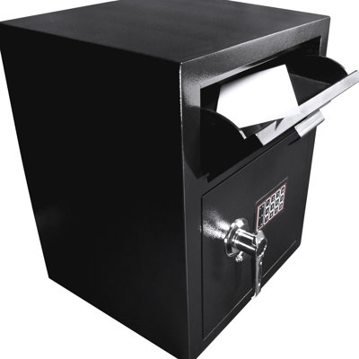 1.1 Cu Ft Keypad Locked Valuables Box, Steel, Secure Cash, Checks, 2 Pins Guarded Box Storage Vault, Fishing Baffles,