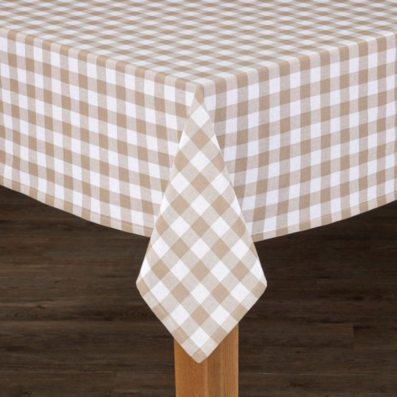 Knopp Plaid 100% Cotton Tablecloth, Taupe, 108" L x 60" W