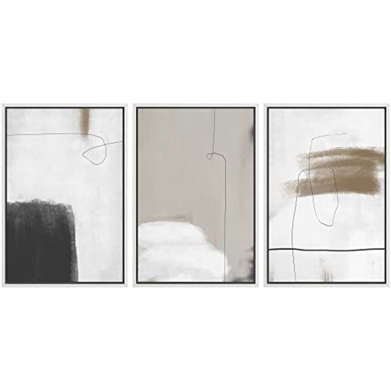 " Grunge Watercolor Paint Stroke " 3 - Pieces, 36" H x 72" W x 1.5" D, White Framed