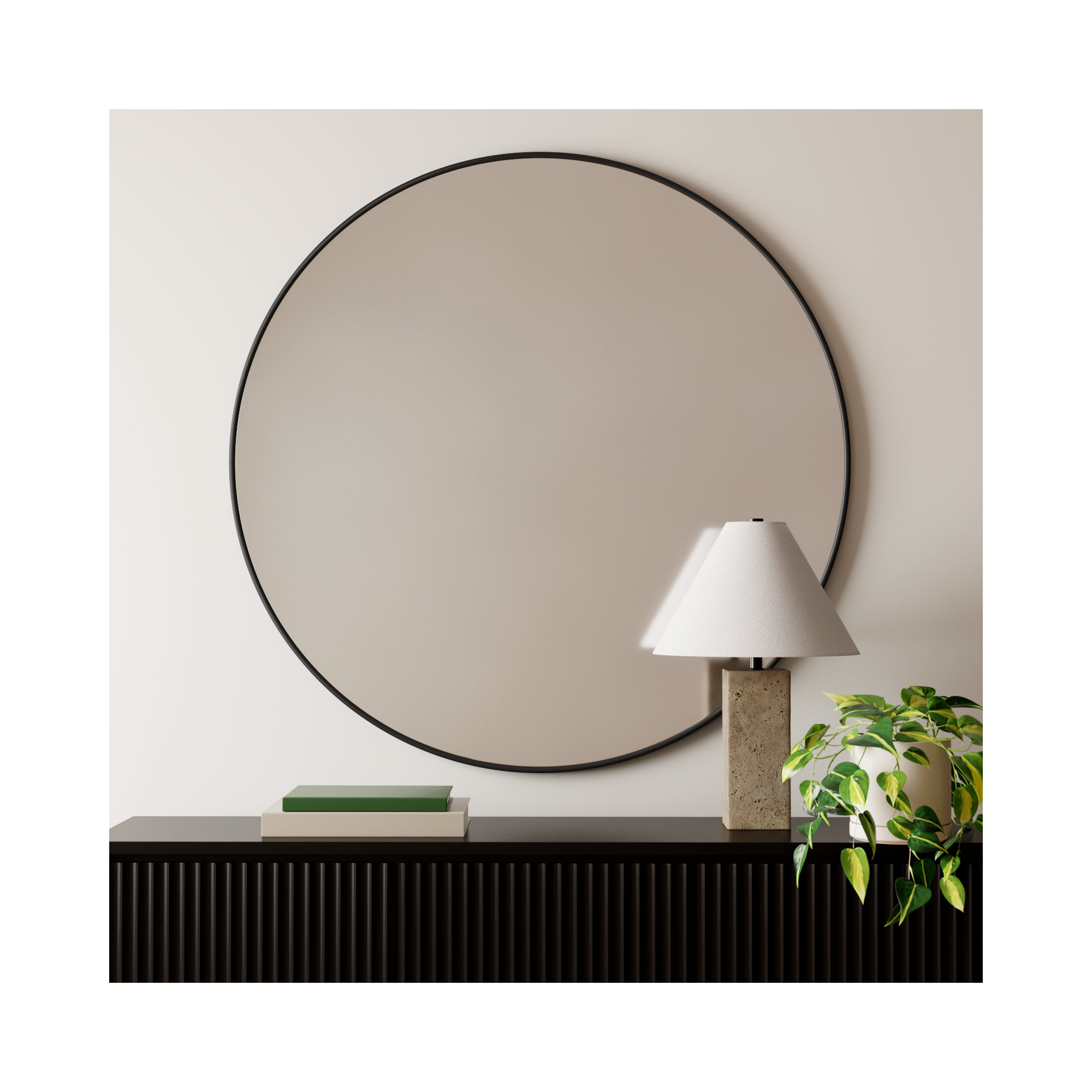 Sabine Metal Round Wall Mirror, Black, 48" x 48"