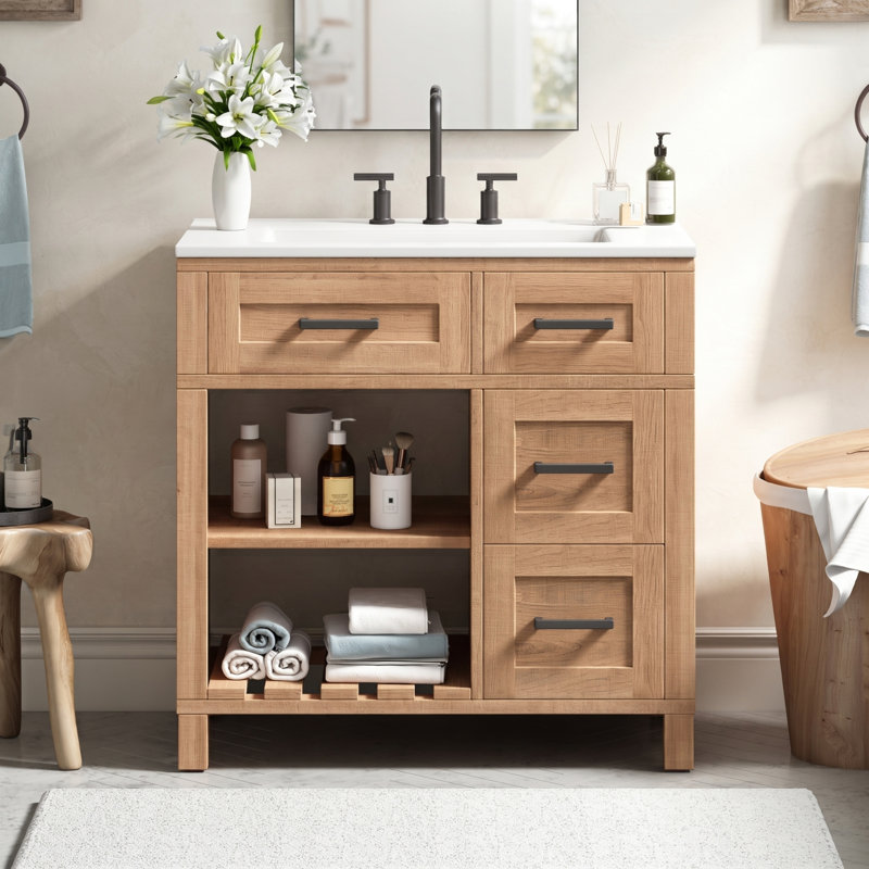 Meubles-lavabos compacts (incluant le meuble et le lavabo), rangements en bois, style rustique., 30