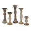 Ensemble de porte-bougie tourné 5 pièces Hez, blanc rustique foncé et bois de manguier beige