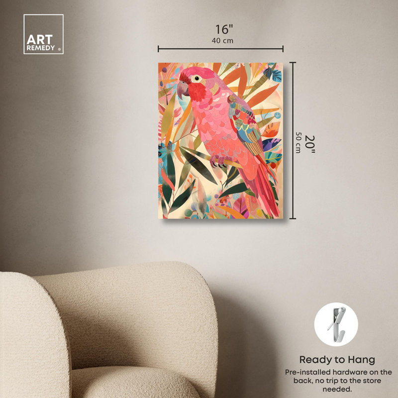 Whimsical Tropical Parrot Abstract Canvas Wall Art, 20" x 16"