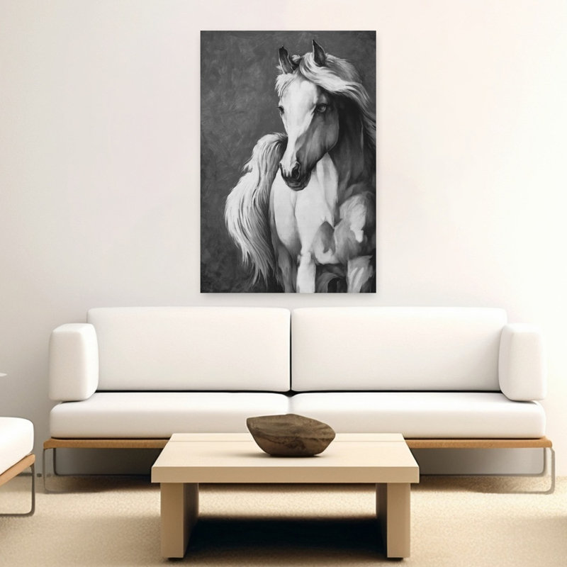 Art blanc contemporain, cheval blanc, H 60 po x l 40 po