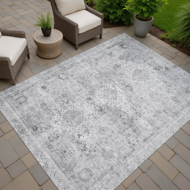 Machine Washable Indoor/Outdoor Chantille ACN2809 Global Rug, Silver, 3' x 5'
