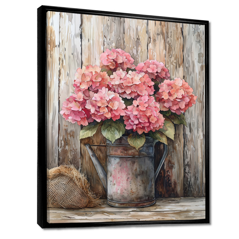 «Rustic Hydrangea Bouquet At The Barn I», art sur toile Hydrangea, Noir, Impression encadrée flottante, H 32 po x l 16 po