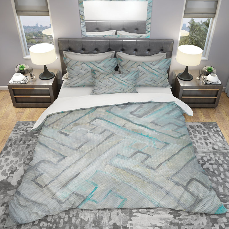 Polyester Weave / Muslin Geometric Shapes Duvet Cover, King Duvet Cover + 2 Shams