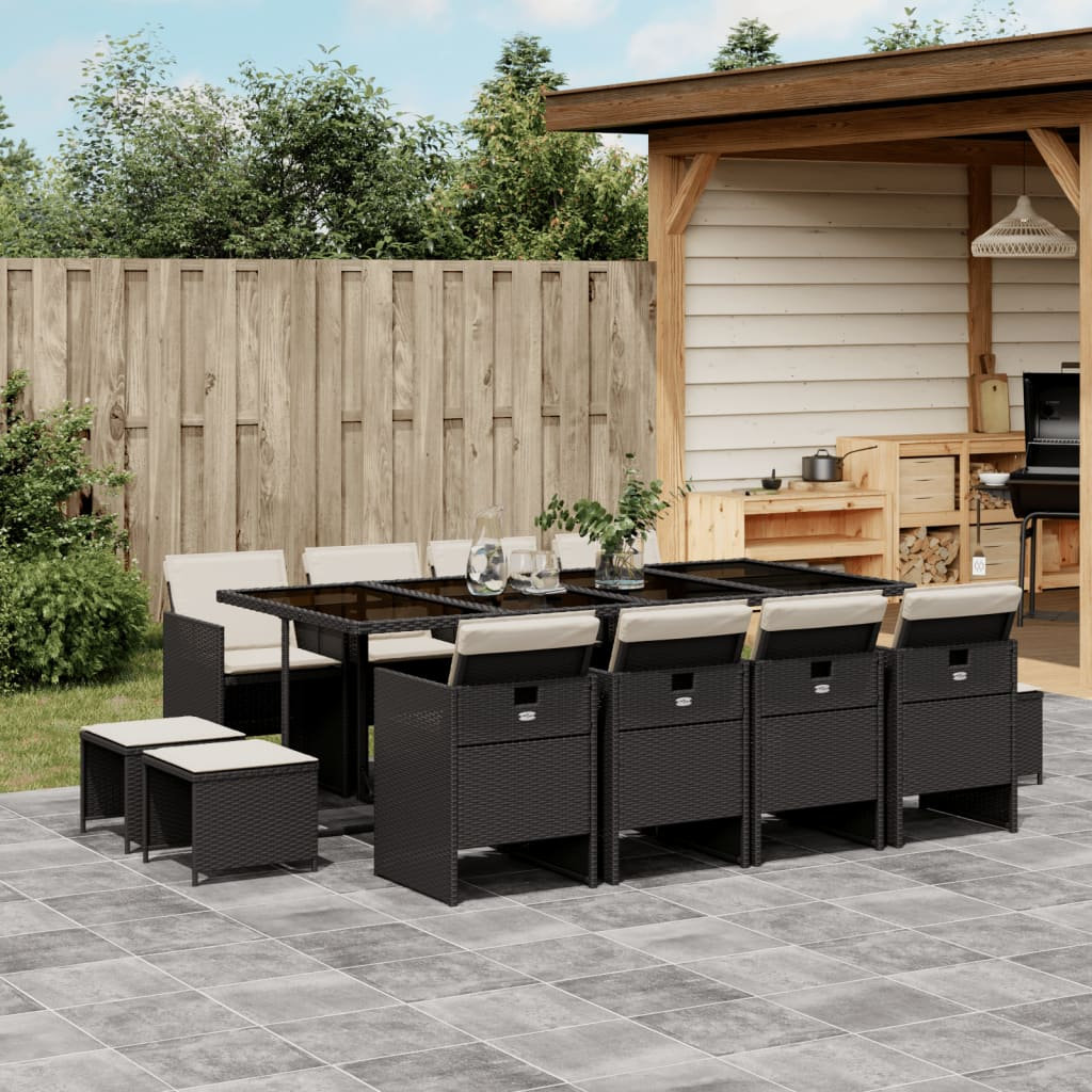 Hokku Designs 13 Piece Patio Dining Set With Cushions Black Poly Rattan ...