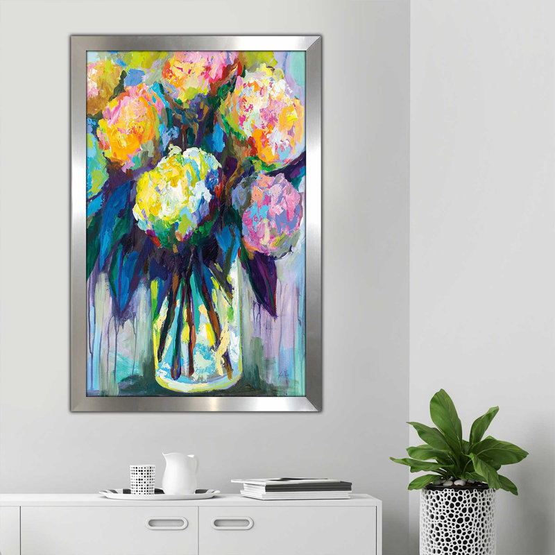 «Full of Hydrangeas» - reproduction d'art, Encadrement argenté, H 49,5 po x l 33,5 po x P 1 po