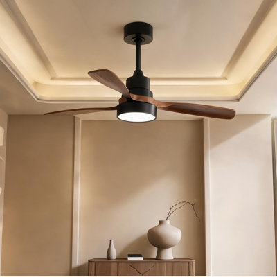 Ventilateur de plafond noir 48 po avec télécommande, flux d'air saisonnier et moteur à courant continu, éclairage DEL