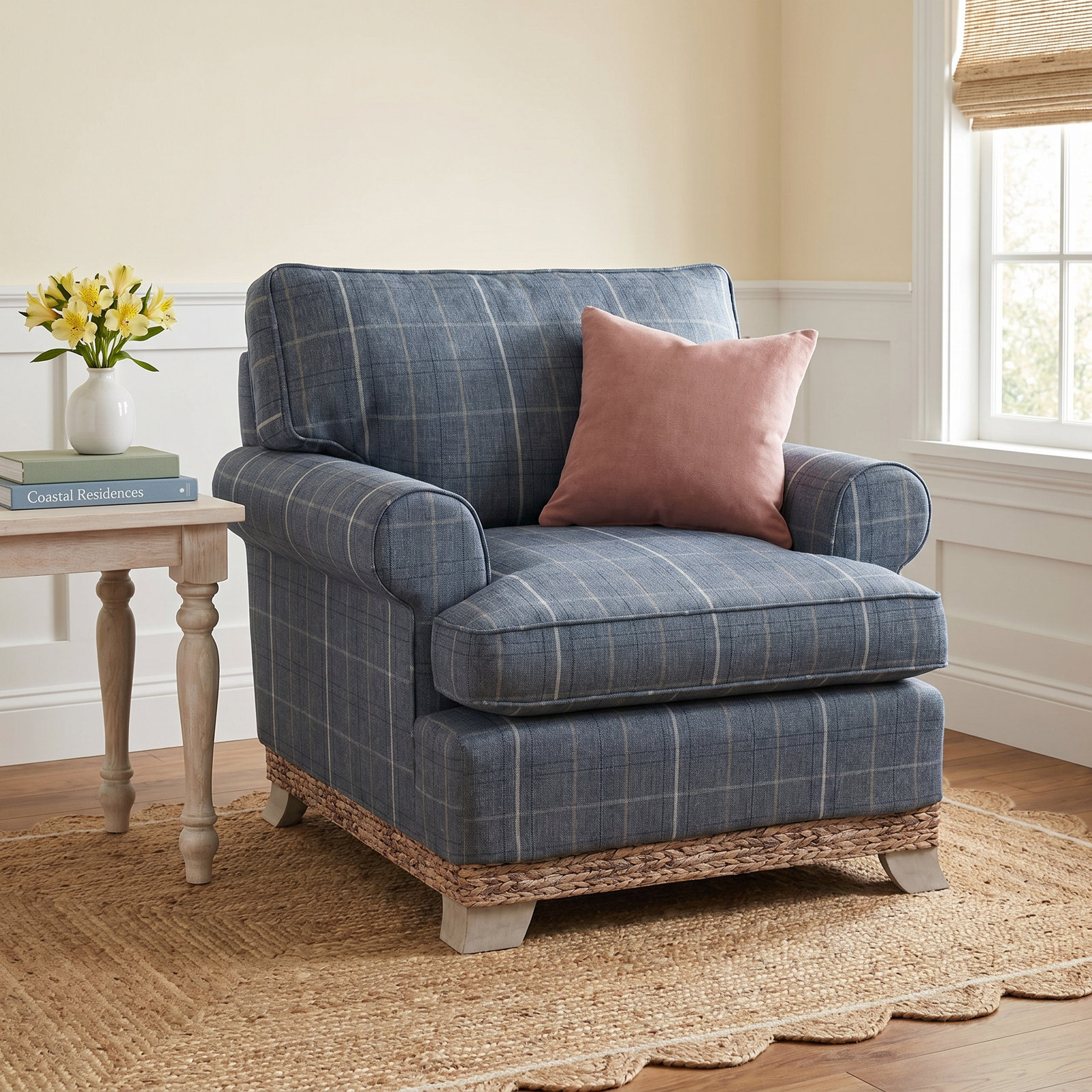 Fairwind Upholstered Armchair, Light Blue and White Stripe; 0256-54