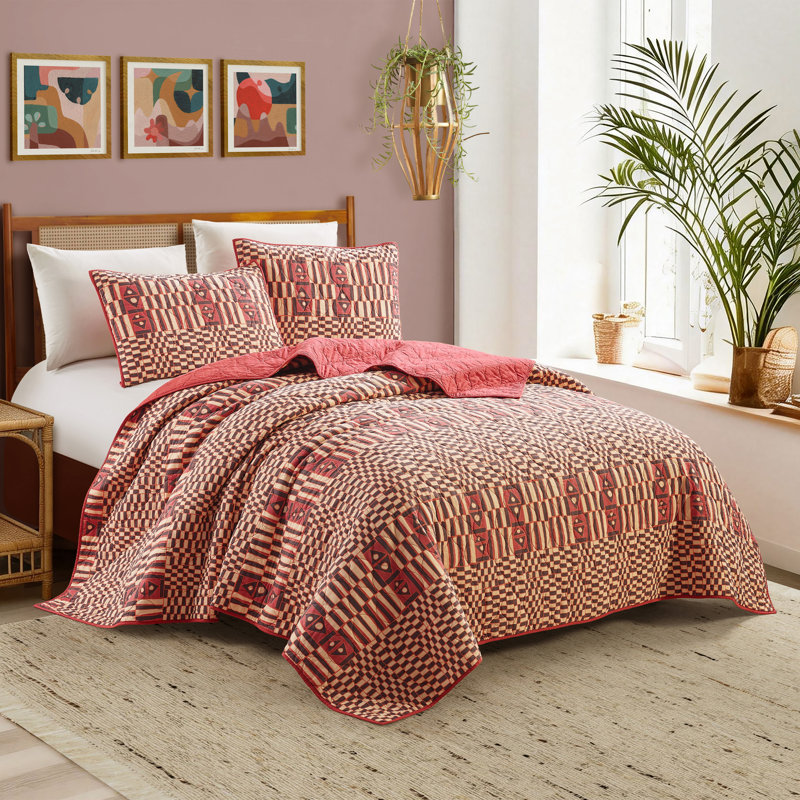 Ensemble de courtepointe réversible en coton Verona, Courtepointe grand + 2 couvre-oreillers standard