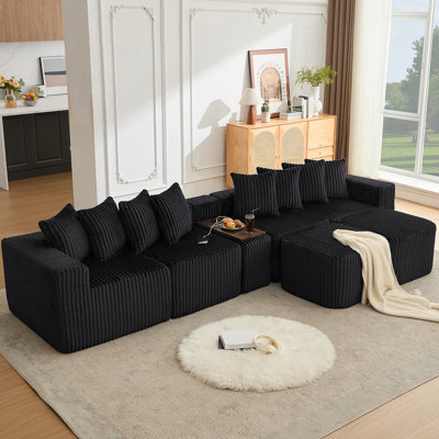 Canapé en forme de U de Boneless [NOUVEAU137.5 ", charge USB et sans fil, table basse avec porte-gobelet, canapé modulaire surdimensionné et mobile, repose-pieds mobile, sans assemblage, 6 sièges, velours côtelé