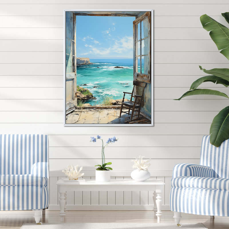 «Sailors Ocean Windows View I - Coastal Windows», art mural, Cadre flottant blanc, H 32 po x l 24 po x P 1 po