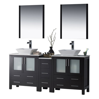 Mance 72.375'' Double Bathroom Vanity with Ceramic Top