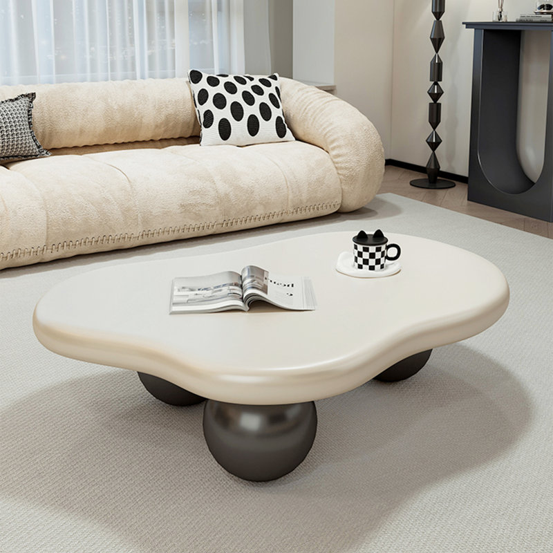 48.4'' Cloud - Shaped Wood Coffee Table with Three Round Balls, Black, White