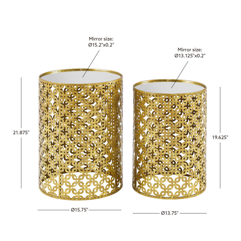 Juliet Gold Metal Cut Out Nesting End Table with Mirror Top