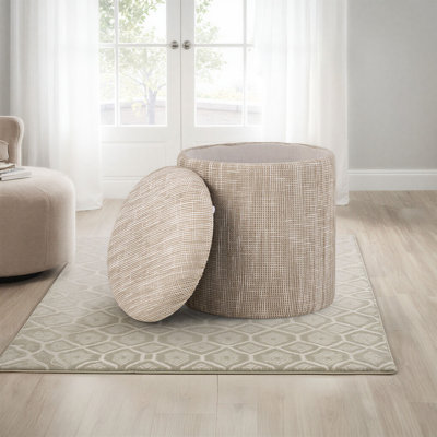 Handwoven Ourea Natural Striped Chenille Storage Ottoman