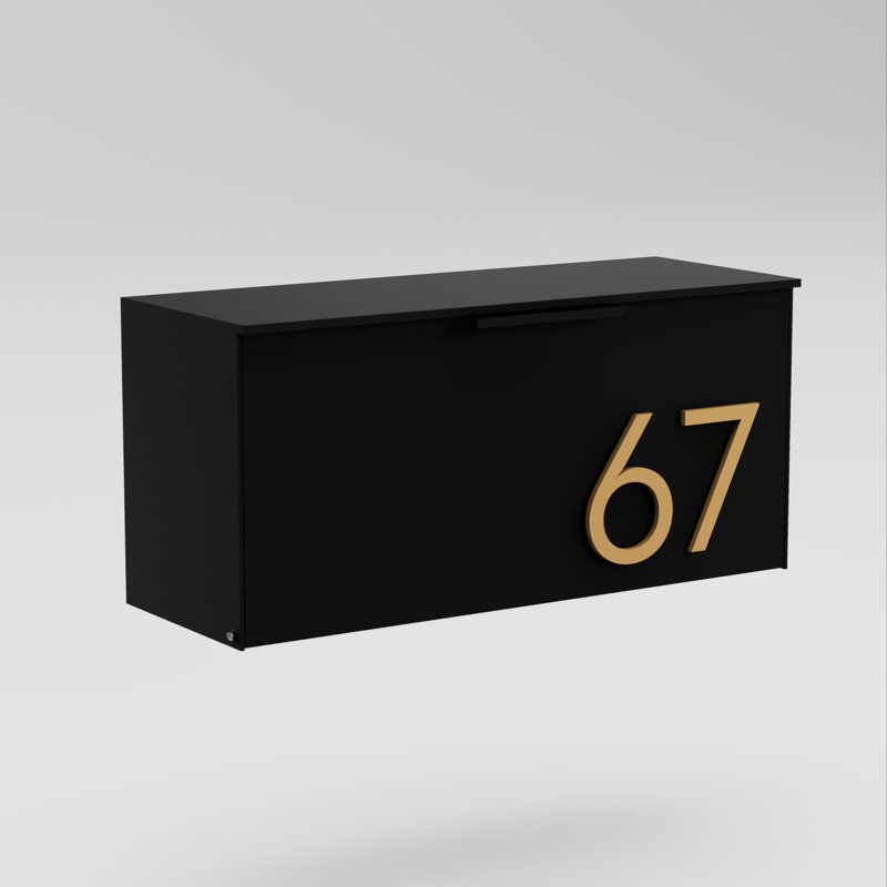 Boîte aux lettres murale Short Stack, Noir, Laiton, Oui