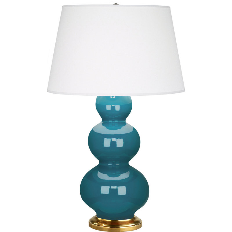 Triple Gourd Ceramic Table Lamp, Peacock/Brass