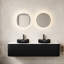 Meuble-lavabo de 60 po avec 2 lavabos ronds en verre noir transparent, armoire de rangement, tiroirs, pré-assemblé, noir, finition rayée 3D, éviers à tiroir lisse, structure d'armoire stable