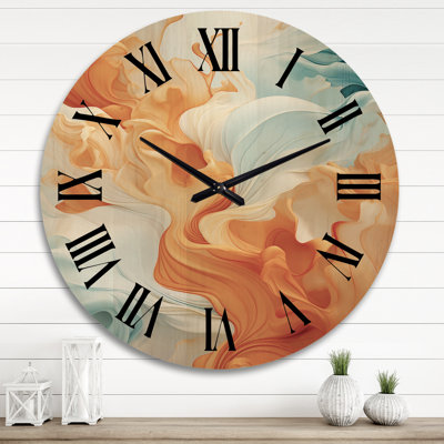 Horloge murale surdimensionnée en bois orange vif et turquoise