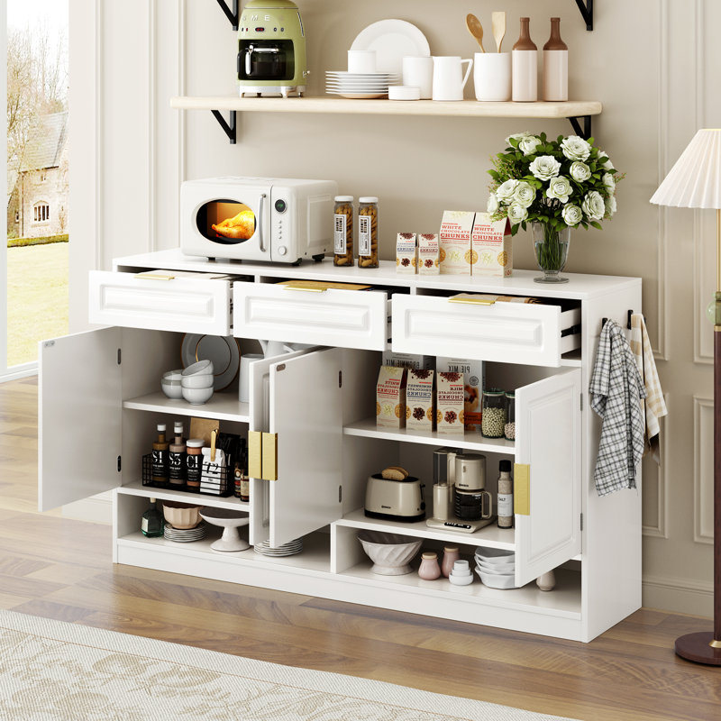 Sideboard With 3 Drawers And 2 Cabinets, White