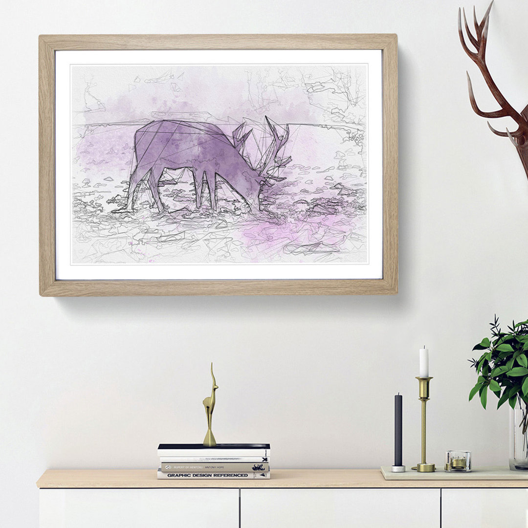 A Grazing Stag - Picture Frame Painting Print