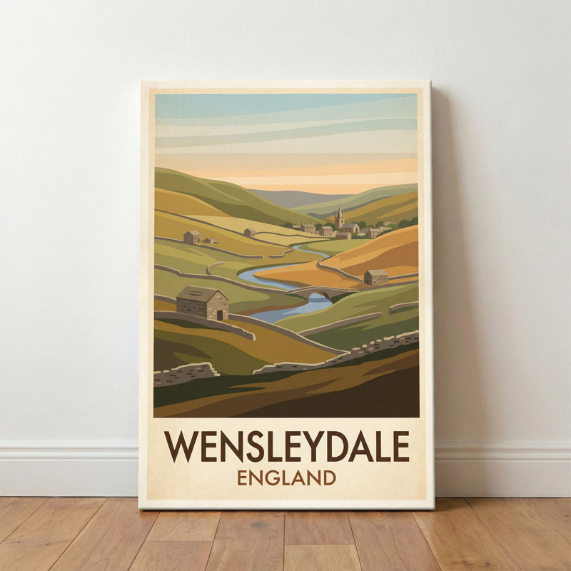 Wensleydale, England - Romantic Yorkshire Dales Travel Poster: Rolling Hills And Stone Villages. Giclee Print On Wrapped Canvas. Wall Art, Home Decor - Regions & Scenic Areas, England - Wrapped Canvas Print
