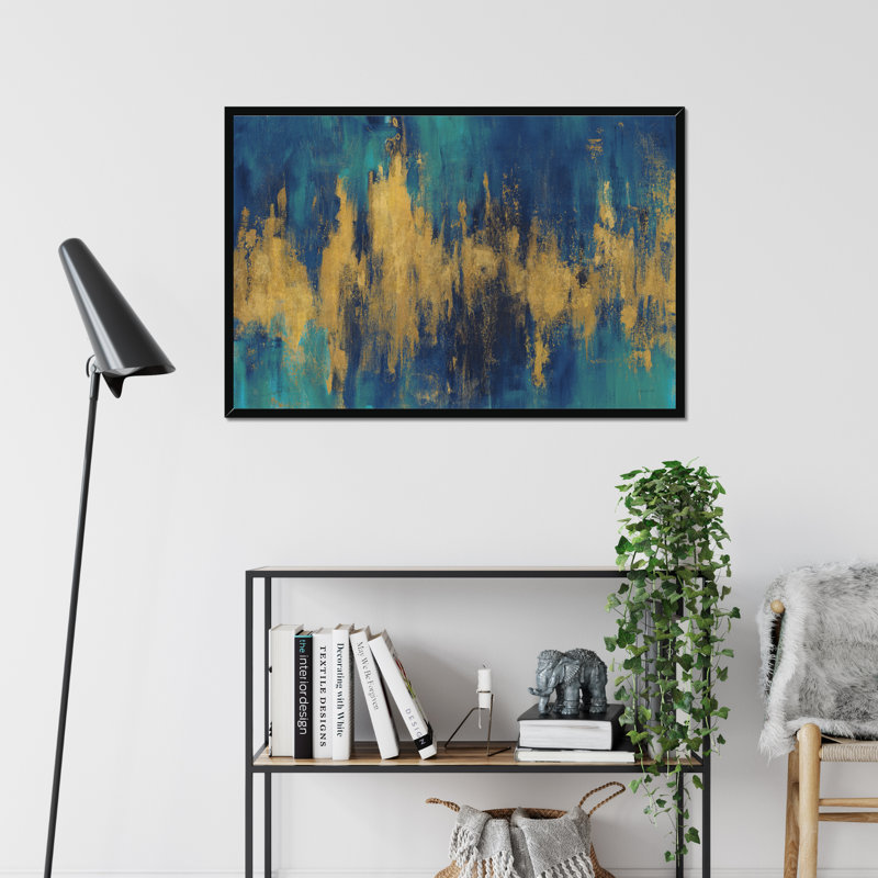 Blue And Gold Abstract Crop by Danhui Nai - Wrapped Canvas Painting, Black Framed Paper Print, 65cm H x 95cm W x 2.3cm D