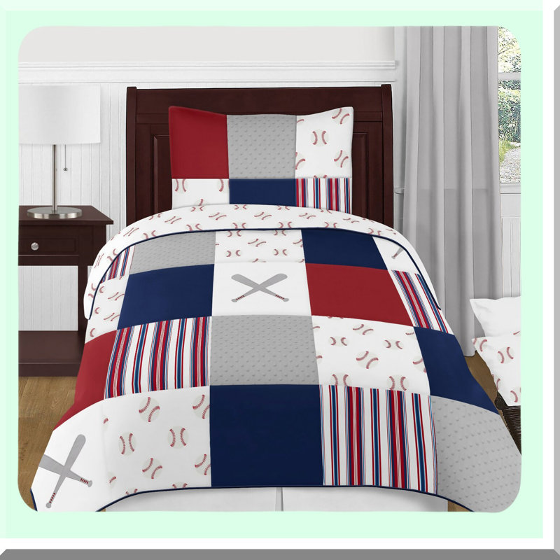 Baseball Patch Sports Collection Sheet Set - 3 Piece Bedding Ensemble, Twin Sheet Set