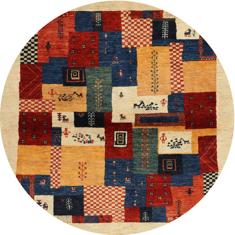 Gris/beige/rouge Tapis décoratif, Rond 6 pi