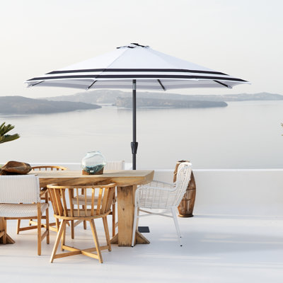 9ft Crank Umbrella - White Blue Border Stripe
