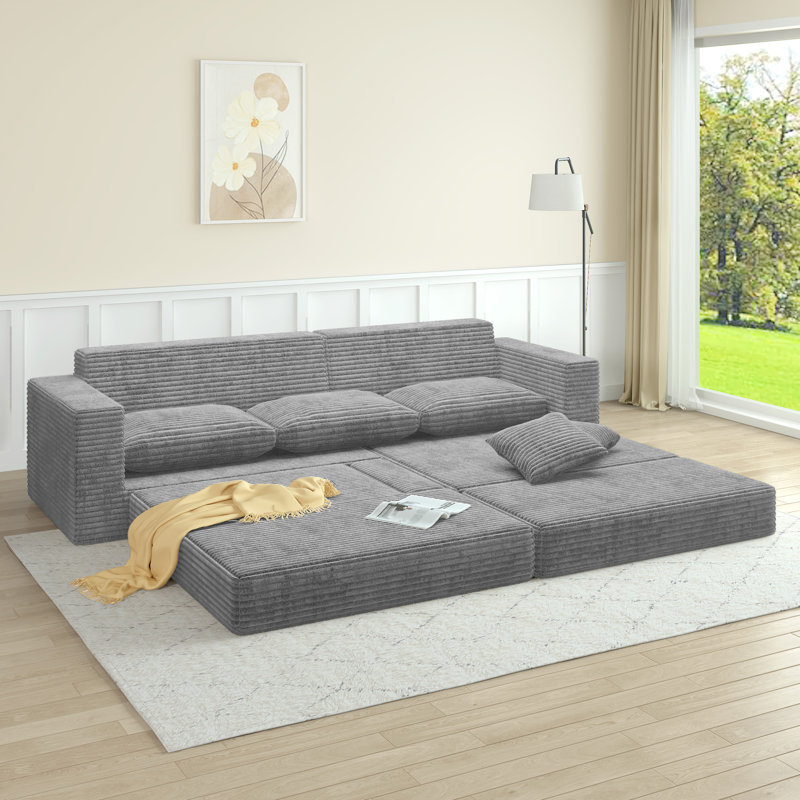 Canapé modulaire en L 28,25 po Boneless, Orienté à gauche (vu de face), Tissu gris