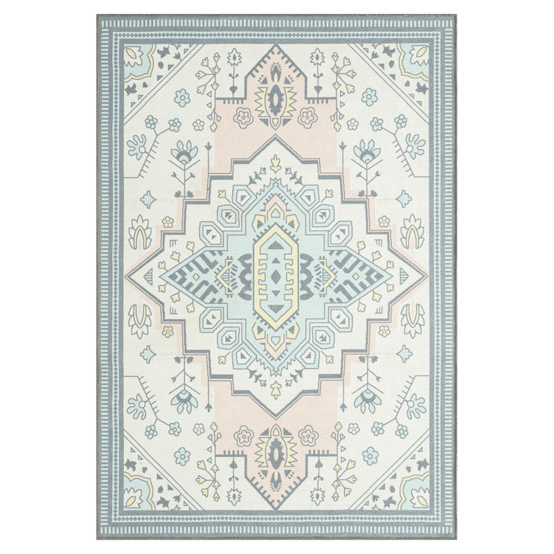 Tapis d'intérieur en microfibre à imprimé médaillon 5 pi x 7 pi Persian