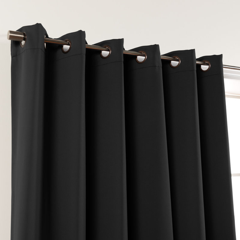 Scarsdale Solid Blackout Thermal Grommet Single Curtain Panel, Black, 80" W x 96" L