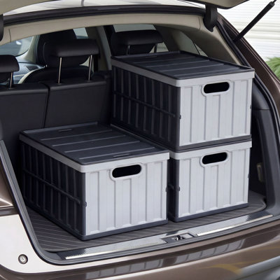 Bacs de rangement en plastique pliables avec couvercles, 65 L, caisses de rangement pliables empilables avec poignées, capacité de 84 lb par bac, contenants robustes, paniers peu encombrants, pour organiser la maison