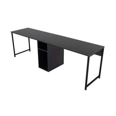 Modern Study Desk with Wall-Mount Option, Anthracite & Black, 94.5 x 29.1 x 23.6 inches | 100% Melamine Coated Particle Board, Electrostatic Powder Coated Metal Legs | Stylish Design, Numerous Shelves for Organized Workspace