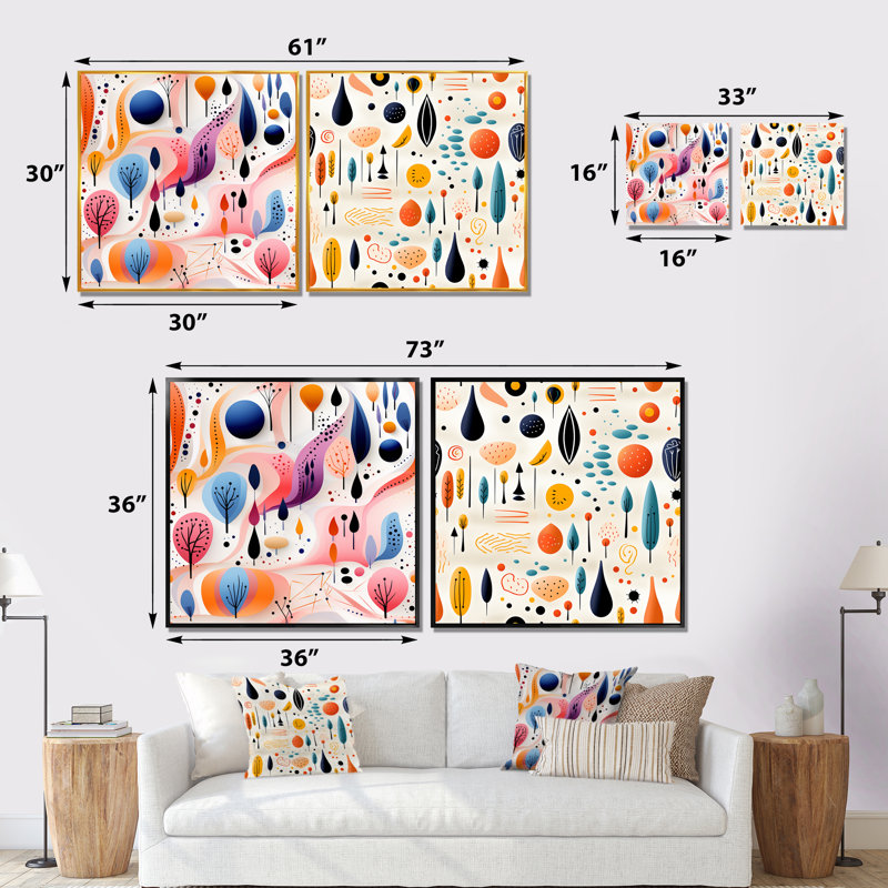 Giovanni - Formes abstraites, ensemble de 2 reproductions d'art sur toile, Encadrement brun, H 16 po x l 33 po x P 1 po